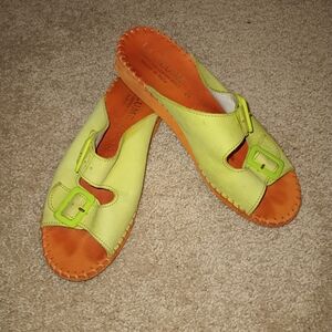 La Plume Leather Vibrant Lime‎ and Orange Sandals 7